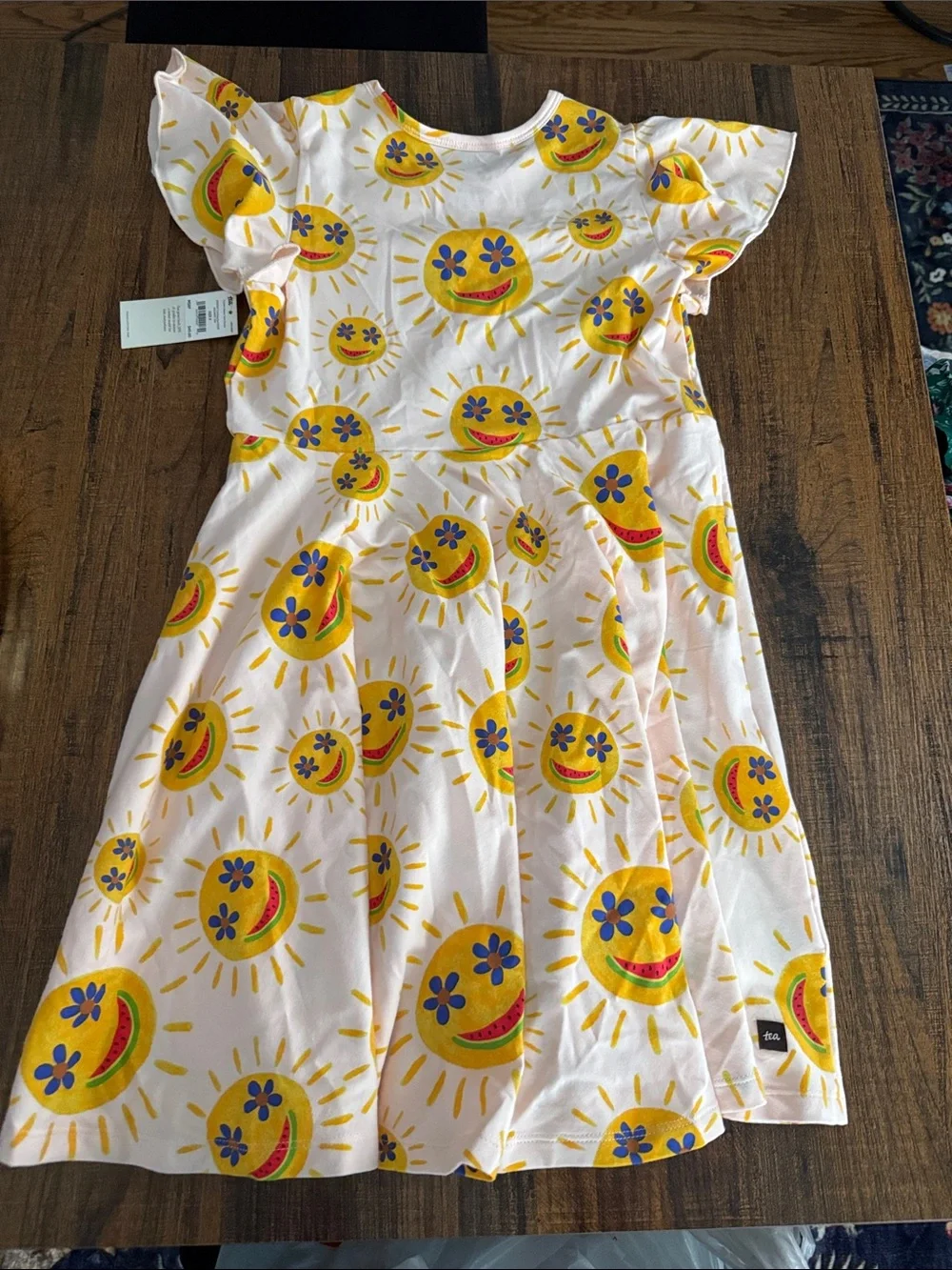 Tea Collection Yellow Sunprint Flutter Sleeve Dress
